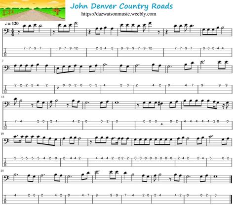 Below are a handful of great country music songs, 7 to be exact. John Denver Country Roads Bass Guitar Tab