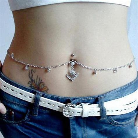 Buy Womens Sexy Crystal Rhinestone Navel Ring Belly Button Bar Waist Chain Body Piercing Jewelry