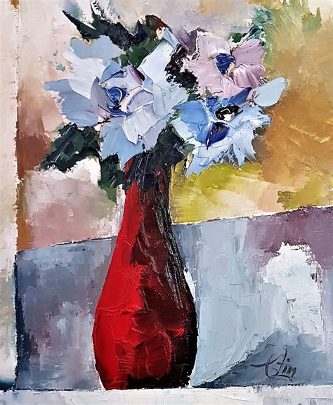 Flowers In A Vase Painting Still Life Painting Handmade Botanical Paintings On Canvas Whimsical