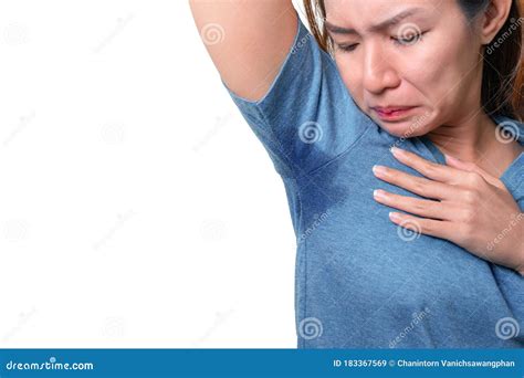 Asian Woman With Hyperhidrosis Sweating Under Armpit Feel Bad With