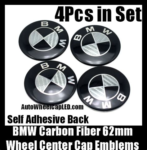 Bmw Carbon Fiber Black White Wheel Center Cap 62mm Emblems 4pcs Roundel