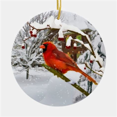 Christmas Cardinal Bird Snow Ornament