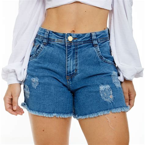 Short Jeans Feminino Desfiado Cintura Alta