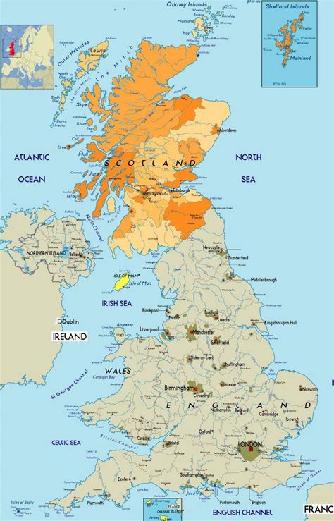 Engeland kaart/map met alle dorpen en steden op een landkaart met mogelijkheid om in of uit te zoomen. Glasgow verenigd koninkrijk kaart - in Glasgow verenigd ...