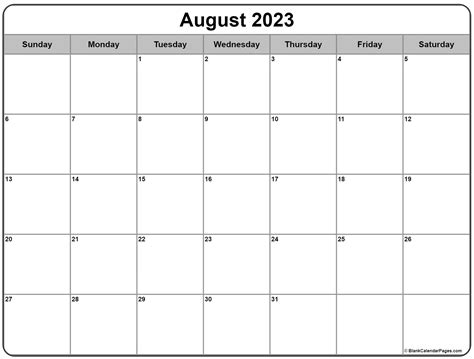 Printable Calendar August 2023 Printable Blank World