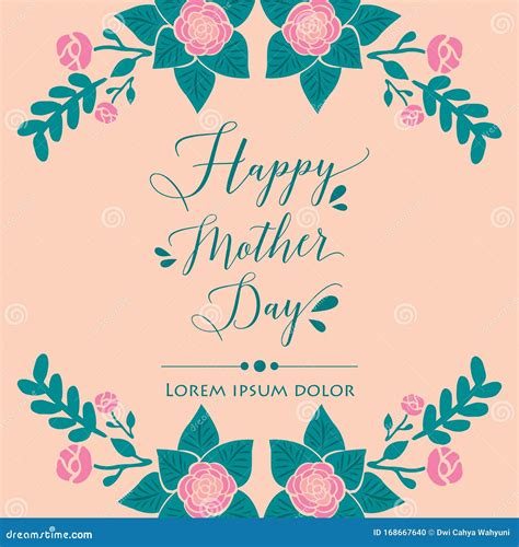 Happy Mother Day Greeting Cards With Ornate Of Leaf And Flower Unique Frame Vector Stock
