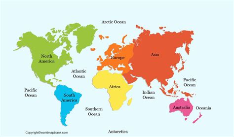 Labeled Map Of World With Continents And Countries