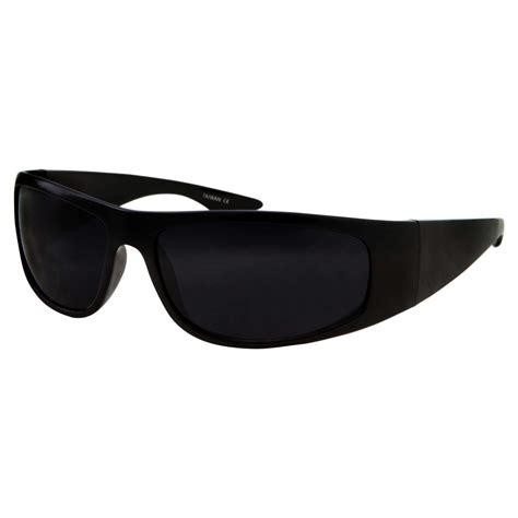 Buy Super Dark Lens Black Sunglasses Biker Style Rider Wrap Around Frame Black Online At