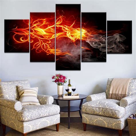 5pcs Hd Printing Canvas Painting Flame Abstract Art Group Home Decor