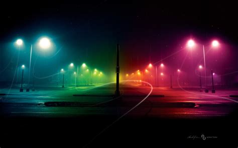 Wallpaper Colorful Street Light Digital Art Night Road Glowing