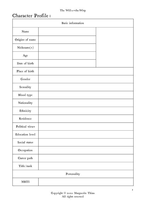 Character Profile Template For Writers Sixteenth Streets