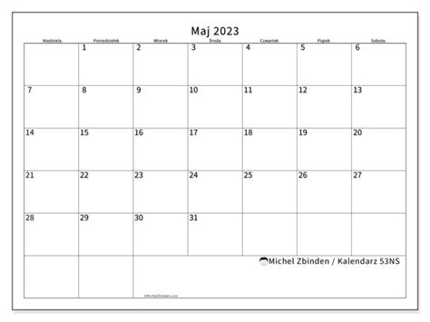 Kalendarz Maj 2023 Do Druku “45ns” Michel Zbinden Pl