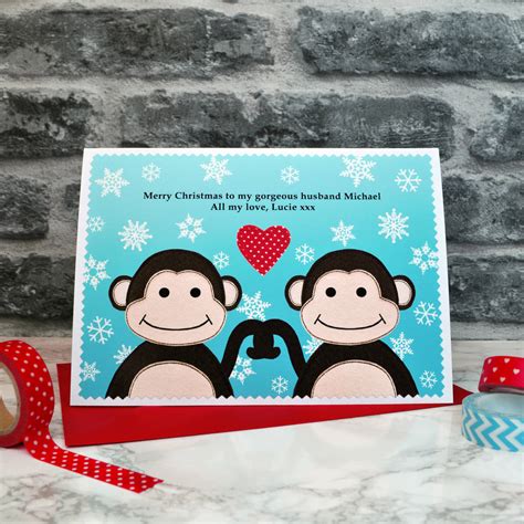 Monkeys Personalised Couple Christmas Card By Jenny Arnott Cards