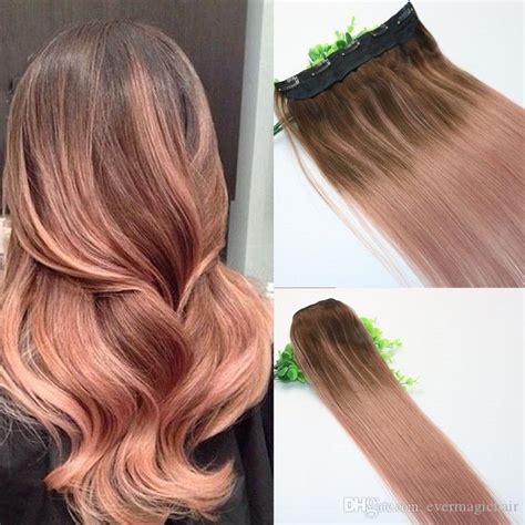 Ombre Rose Gold Pink With Brown Highlights Dark Brown Root One Piece