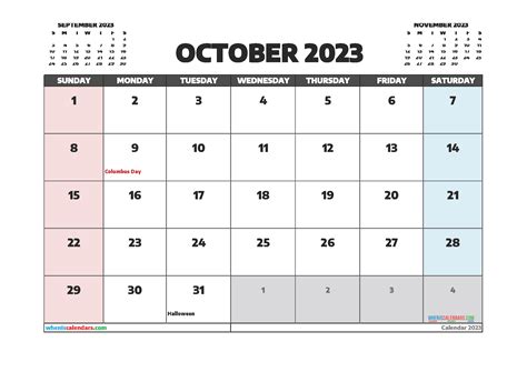 October 2023 Calendar Printable Pdf Template Blank October 2023