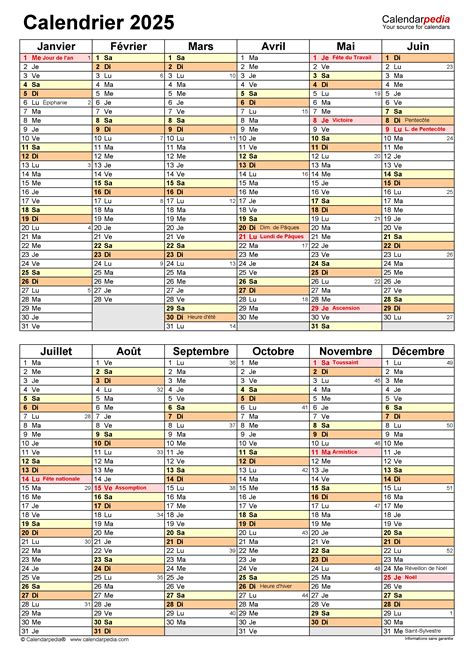 Calendrier 2025 Excel Word Et Pdf Calendarpedia