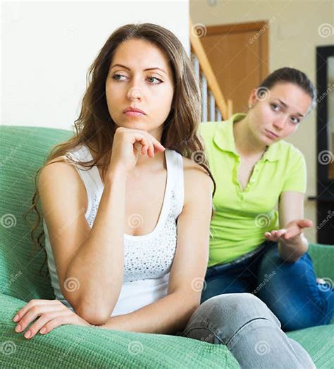 Two Sad Girls Having Conflict Stock Photo Image Of Dudgeon Anger