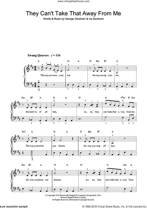 They Cant Take That Away From Me Sheet Music Easy Version 2 For Piano Solo