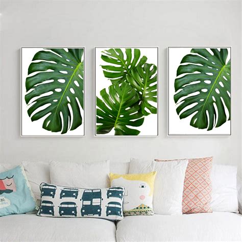 Botanical Wall Art Set Of 3 Prints Monstera Leaf Print Green Etsy