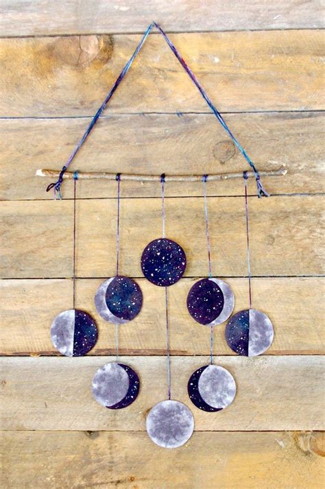 Moon Phases Wool Felt Wall Hanging Hand Dyed And Stitched All Natural