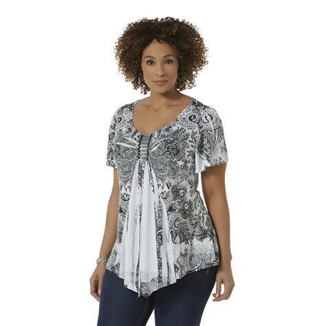 Live And Let Live Womens Plus Embellished Short Sleeve Top