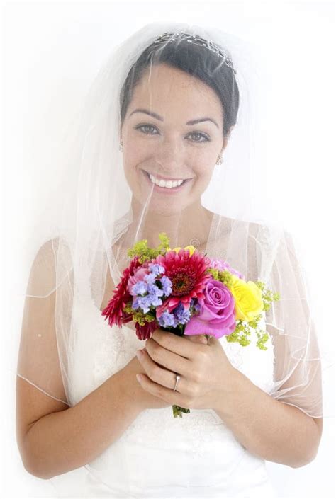 Bride Wearing Wedding Veil Stock Image Image Of Happy 15291479