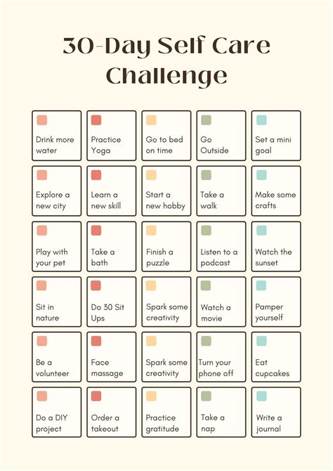 30 Day Self Care Challenge Calendar Monthly Etsy