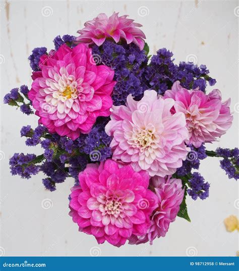 A Bunch Of Beautiful Dahlias Stock Photo Image Of Present Petals