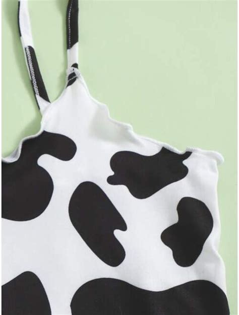 Buy Shein Teen Girls Lettuce Trim Cow Print Crop Cami Top Online