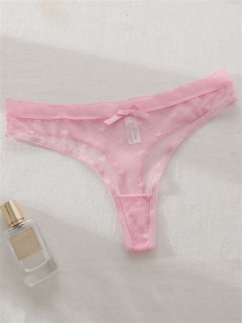 Pink Romantic Nylon Plain A Piece High Stretch Women Intimates Pink Panties Thongs Panties