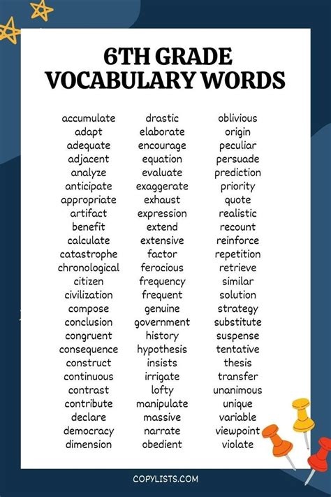 List Of 6th Grade Vocabulary Lists Artofit