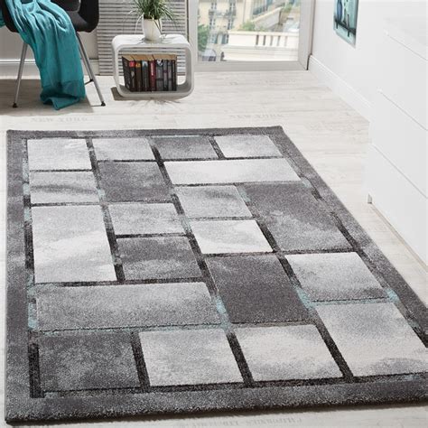 Teppich gebraucht kaufen zu günstigen preisen. Teppich Karo Optik Grau Türkis | Teppich.de