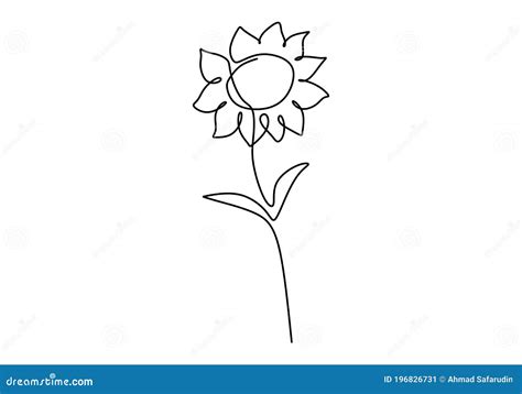One Single Line Drawing Of Beauty Sunflower Isolated On White