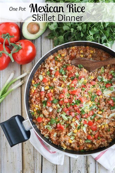 Simple and hearty, with just a single skillet, sheet pan, or dutch. One-Pot Mexican Rice Skillet Dinner - Two Healthy Kitchens
