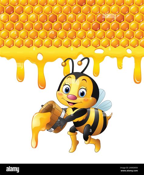 Cartoon Bee With Honeycomb And Honey Dripping Stock Vector Image Art