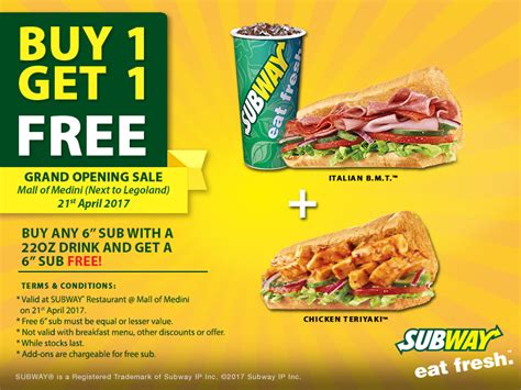 Find the latest exclusive foodpanda vouchers, promo codes, free delivery and best deals from your favourite restaurants in malaysia. Subway : Opening Promo Buy 1 FREE 1 @JB - Food & Beverages ...