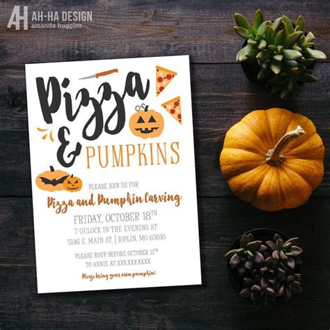 Pizza And Pumpkins Carving Party Printable 5 x 7 Invitation | Pumpkin