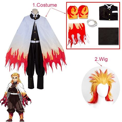 Demon Slayer Rengoku Kyoujurou Costume Halloween Kimetsu No Yaiba Cosplay Wig Shoes For Adults