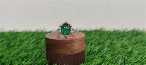 8.99 Carat Georgian Inspired Emerald Cabochon Statement Ring in 18K