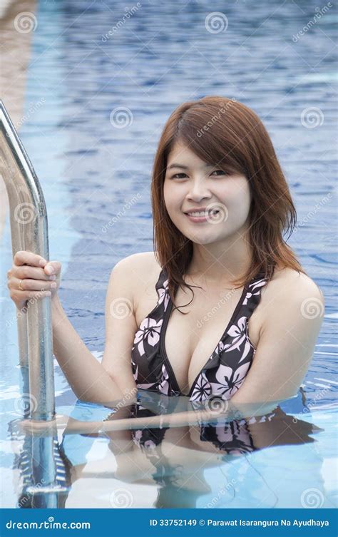 Beautiful Asian Woman In Swimming Pool Stock Image Image Of Female