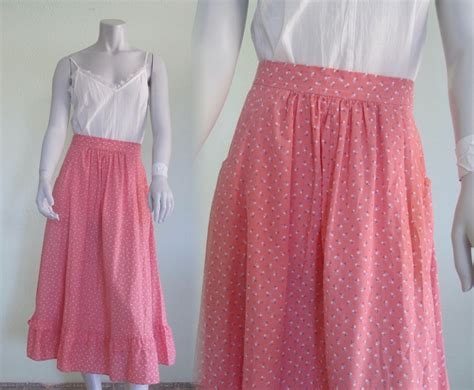 70s Prairie Skirt Vintage Peach Calico Skirt With Ruffled Etsy