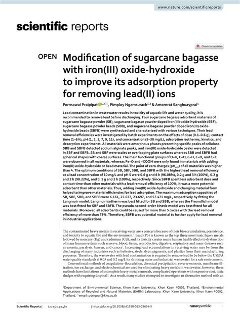 PDF Modification Of Sugarcane Bagasse With Iron III Oxide Hydroxide