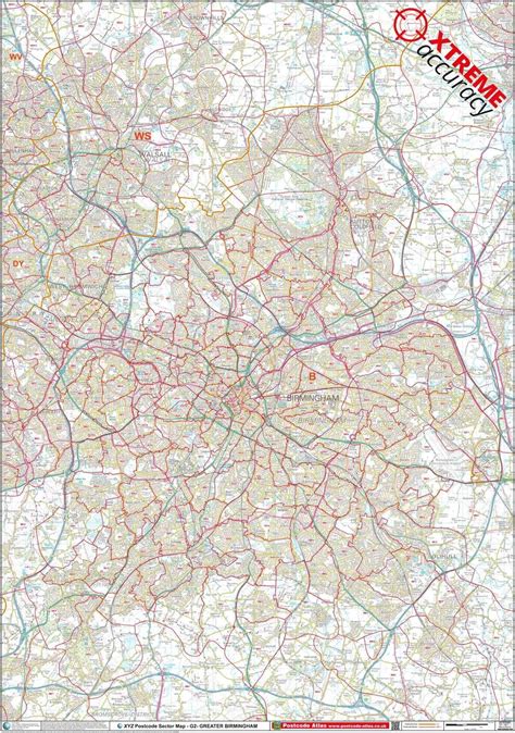 Greater Birmingham Area Laminated Postcode Sector Map Map Logic