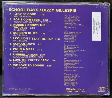 Cd Dizzy Gillespie School Days 1992 Savoy Jazz Cd Ebay