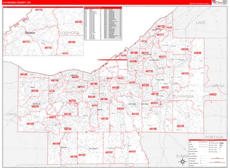 Cuyahoga County Oh Zip Code Wall Map Red Line Style By Marketmaps
