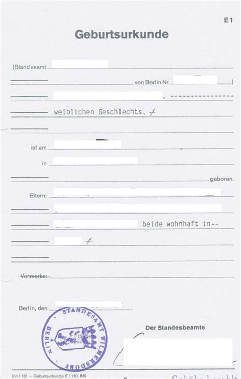 Geburtsurkunde Deutschland (DE-EN) - Musterübersetzungen von Urkunden
