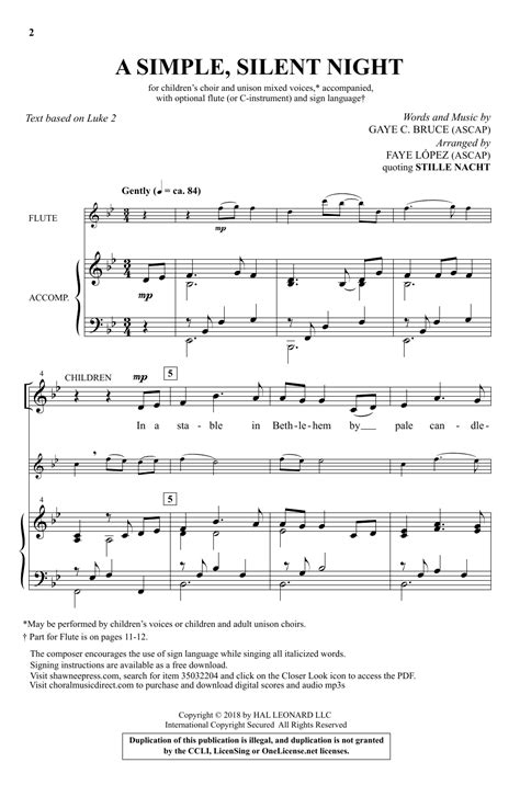 Silent night is one of songs for silent night which is a popular christmas carol. A Simple, Silent Night Sheet Music | Faye López | Unison Choir
