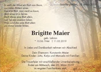 Traueranzeigen von Brigitte Maier Schwarzwälder Bote Trauer