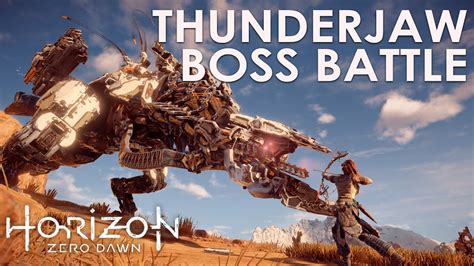 Horizon Zero Dawn Thunderjaw Boss Battle T Rex Machine Youtube