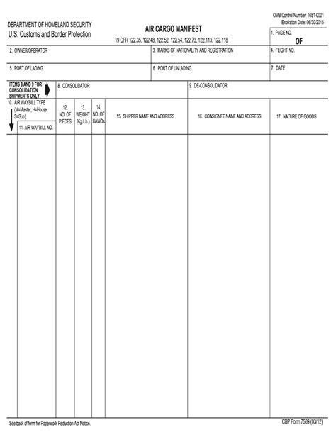 Cargo Manifest Form Excel Fill Online Printable Filla